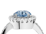 White gold Fancy Blue Round Cut Diamond Halo Ring with Pavé Band and Prong Setting_4