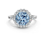 White gold Fancy Blue Round Cut Diamond Halo Ring with Pear Side Stones and Prong Setting_92