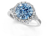 White gold Fancy Blue Round Cut Diamond Halo Ring with Pear Side Stones and Prong Setting_93