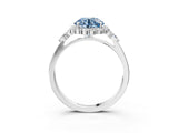 White gold Fancy Blue Round Cut Diamond Halo Ring with Pear Side Stones and Prong Setting_95