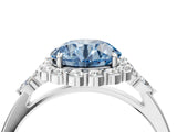 White gold Fancy Blue Round Cut Diamond Halo Ring with Pear Side Stones and Prong Setting_96