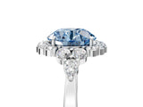 White gold Fancy Blue Round Cut Diamond Halo Ring with Pear Side Stones and Prong Setting_96
