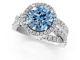 White gold Fancy Blue Round Cut Diamond Halo Ring with Round Split Shank and Prong Setting_49