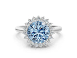 White gold Fancy Blue Round  Cut Diamond Halo Ring with Solitaire Band and Prong Setting_53