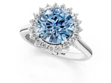 White gold Fancy Blue Round  Cut Diamond Halo Ring with Solitaire Band and Prong Setting_54