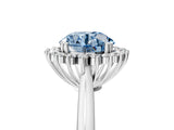 White gold Fancy Blue Round  Cut Diamond Halo Ring with Solitaire Band and Prong Setting_58