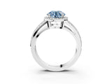 White gold Fancy Blue Round Cut Diamond Halo Ring with Split Shank Pavé Band and Four-Prong Setting_15