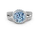 White gold Fancy Blue Round Cut Diamond Halo Ring with Split Shank Pavé Band and Four-Prong Setting_24