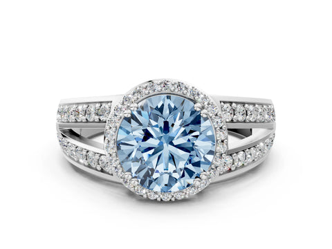 White gold Fancy Blue Round Cut Diamond Halo Ring with Split Shank Pavé Band and Four-Prong Setting_24