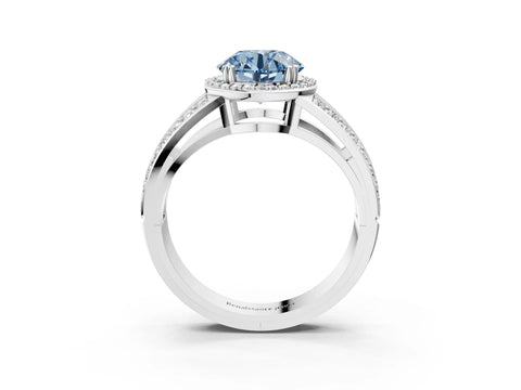 White gold Fancy Blue Round Cut Diamond Halo Ring with Split Shank Pavé Band and Four-Prong Setting_37