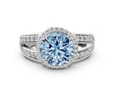 White gold Fancy Blue Round Cut Diamond Halo Ring with Split Shank Pavé Band and Four-Prong Setting_42