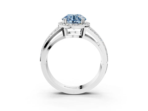 White gold Fancy Blue Round Cut Diamond Halo Ring with Split Shank Pavé Band and Four-Prong Setting_43
