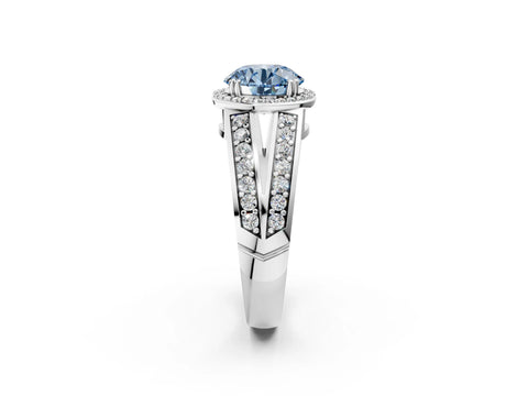 White gold Fancy Blue Round Cut Diamond Halo Ring with Split Shank Pavé Band and Four-Prong Setting_47