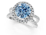 White gold Fancy Blue Round Cut Diamond Halo Ring with Split Shank Pavé Band and Prong Setting_78