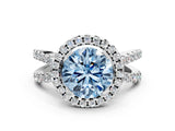 White gold Fancy Blue Round Cut Diamond Halo Ring with Split Shank Pavé Band and Prong Setting_79