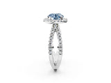 White gold Fancy Blue Round Cut Diamond Halo Ring with Split Shank Pavé Band and Prong Setting_79