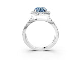 White gold Fancy Blue Round Cut Diamond Halo Ring with Split Shank Pavé Band and Prong Setting_80