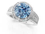 White gold Fancy Blue Round Cut Diamond Halo Ring with Split Shank and Bezel Accents and Prong Setting_1