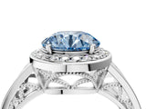White gold Fancy Blue Round Cut Diamond Halo Ring with Split Shank and Bezel Accents and Prong Setting_4