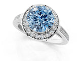 White gold Fancy Blue Round Cut Diamond Halo Ring with Split Shank and Four-Prong Setting_95