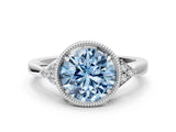 White gold Fancy Blue Round Cut Diamond Halo Ring with Tapered Band and Four-Prong Setting_19