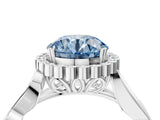 White gold Fancy Blue Round Cut Diamond Halo Ring with Vintage Split Shank and Four-Prong Setting_105