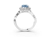 White gold Fancy Blue Round Cut Diamond Halo Ring with Vintage Split Shank and Four-Prong Setting_105