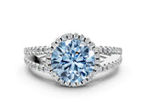 White gold Fancy Blue Round Cut Diamond Halo Split Shank Engagement Ring_51