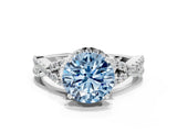 White gold Fancy Blue Round Cut Diamond  Halo Twist Band Solitaire Prong Setting Ring_61