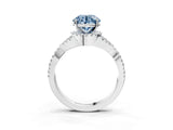 White gold Fancy Blue Round Cut Diamond  Halo Twist Band Solitaire Prong Setting Ring_64