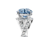 White gold Fancy Blue Round Cut Diamond  Halo Twist Band Solitaire Prong Setting Ring_66