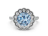 White gold Fancy Blue Round  Cut Diamond Milgrain Floral Halo Engagement Ring with Pavé Band_15