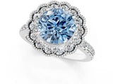 White gold Fancy Blue Round  Cut Diamond Milgrain Floral Halo Engagement Ring with Pavé Band_16
