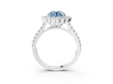 White gold Fancy Blue Round  Cut Diamond Milgrain Floral Halo Engagement Ring with Pavé Band_18