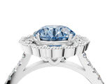 White gold Fancy Blue Round  Cut Diamond Milgrain Floral Halo Engagement Ring with Pavé Band_19