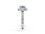 White gold Fancy Blue Round Cut Diamond Milgrain Halo Engagement Ring with Round Pavé Band and Prong Setting_14
