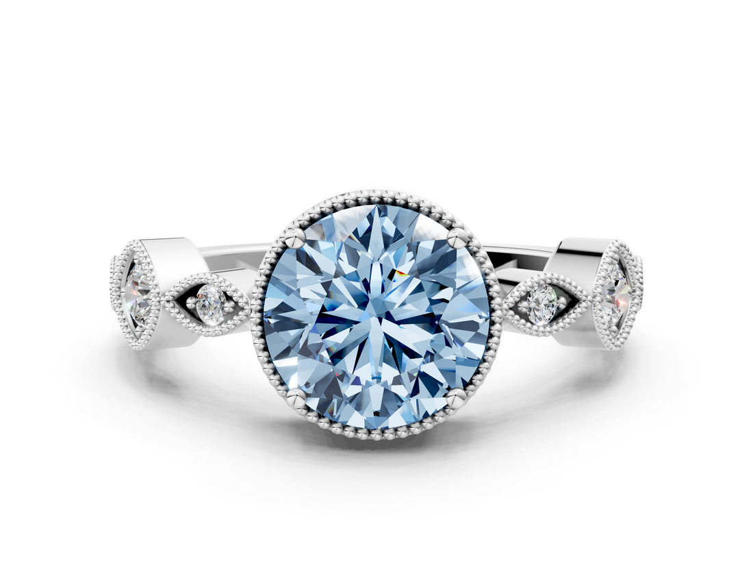 White gold Fancy Blue Round  Cut Diamond Milgrain Marquise Band with Prong Setting_3