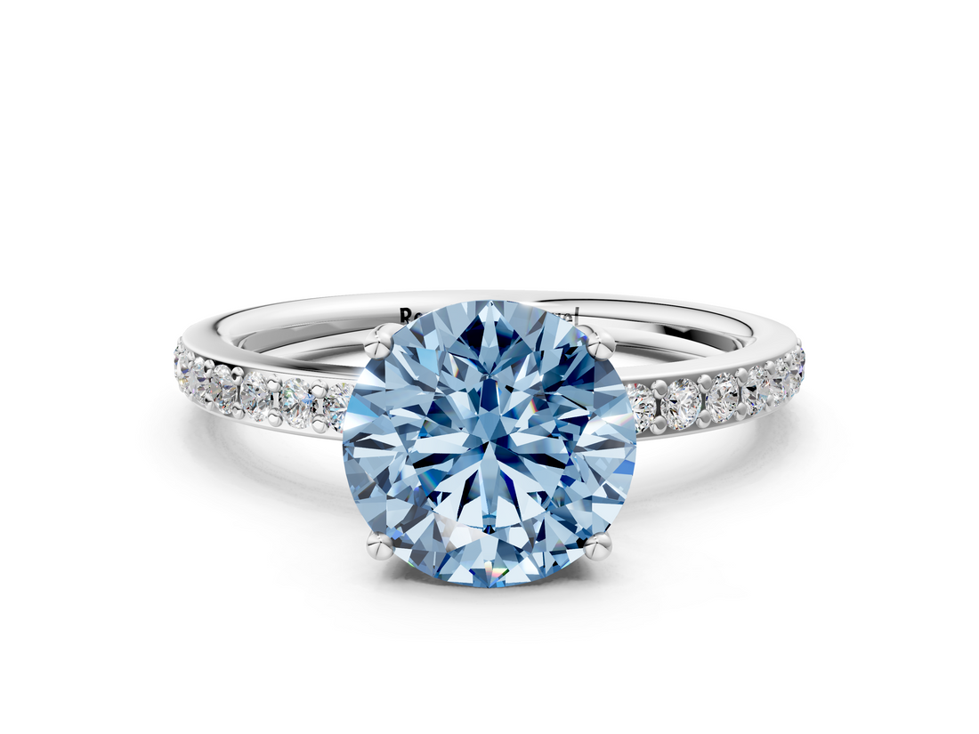 White gold Fancy Blue Round  Cut Diamond Pavé Band Ring with Four-Prong Setting_24
