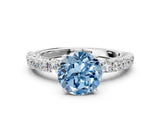 White gold Fancy Blue Round Cut Diamond Pavé Band Solitaire Ring with Prong Setting_56