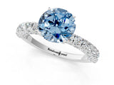 White gold Fancy Blue Round Cut Diamond Pavé Band Solitaire Ring with Prong Setting_57