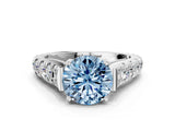 White gold Fancy Blue Round  Cut Diamond Pavé Band Solitaire with Four-Prong Setting_15