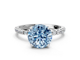 White gold Fancy Blue Round  Cut Diamond Pavé Band Solitaire with Four-Prong Setting_3