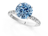 White gold Fancy Blue Round  Cut Diamond Pavé Band Solitaire with Four-Prong Setting_4