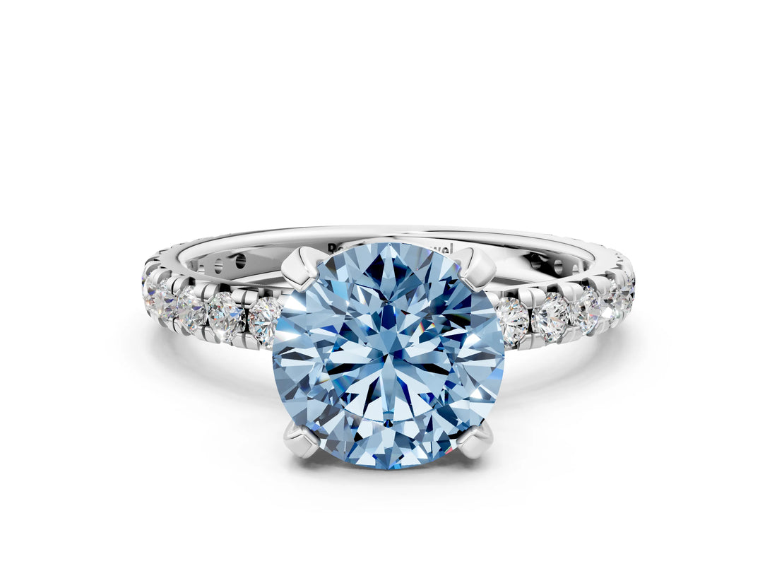 White gold Fancy Blue Round  Cut Diamond Pavé Band with Four-Prong Setting_12