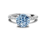 White gold Fancy Blue Round Cut Diamond Pavé Engagement Ring with Round  Accents and Prong Setting_77