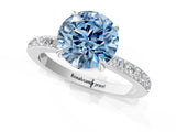 White gold Fancy Blue Round Cut Diamond Pavé Engagement Ring with Round  Accents and Prong Setting_78