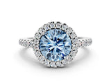 White gold Fancy Blue Round Cut Diamond Pavé Halo Ring with Four-Prong Setting_72