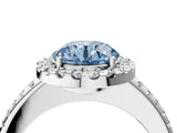 White gold Fancy Blue Round Cut Diamond Pavé Halo Ring with Four-Prong Setting_76