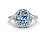 White gold Fancy Blue Round Cut Diamond Pavé Halo Ring with Four-Prong Setting_78