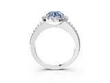 White gold Fancy Blue Round Cut Diamond Pavé Halo Ring with Four-Prong Setting_81